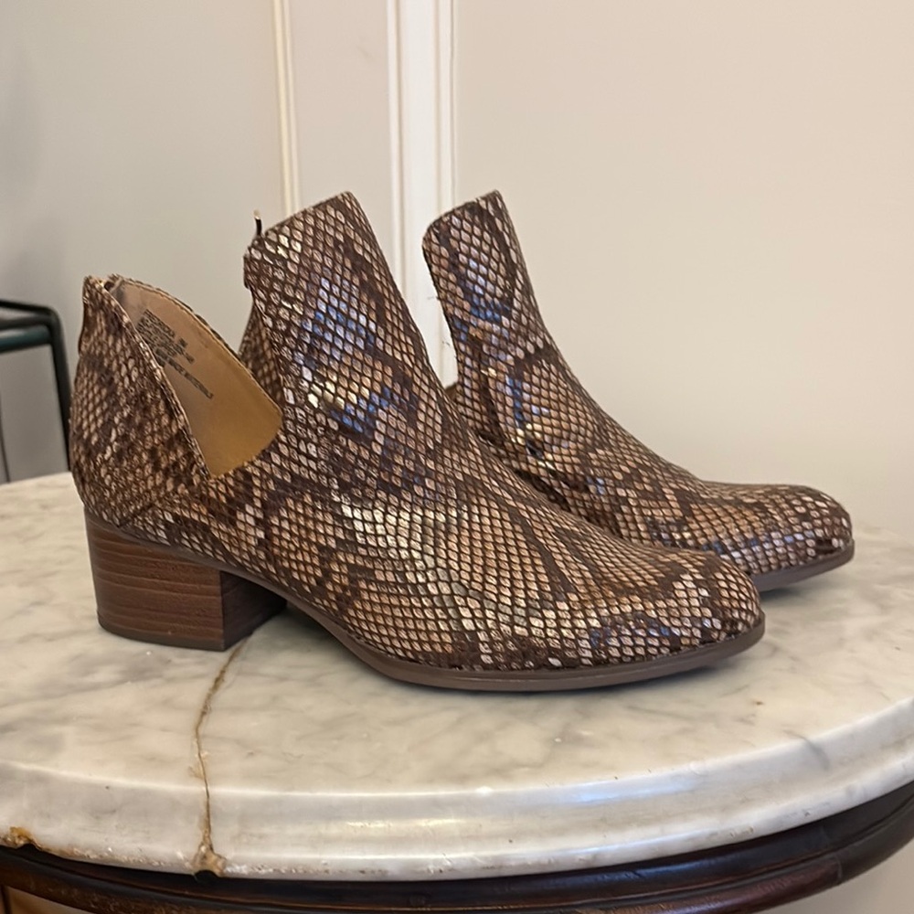 New Directions Brown Snakeskin Ankle Booties